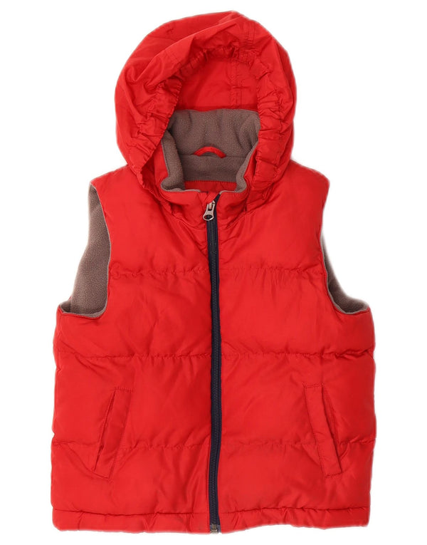 TIMBERLAND Boys Graphic Hooded Padded Gilet 2-3 Years Red Polyester