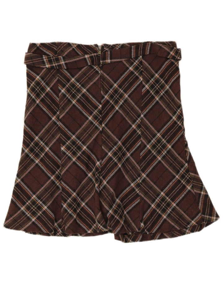 Benetton Womens Flared Skirt IT 44 Medium W32 Brown Check Cotton