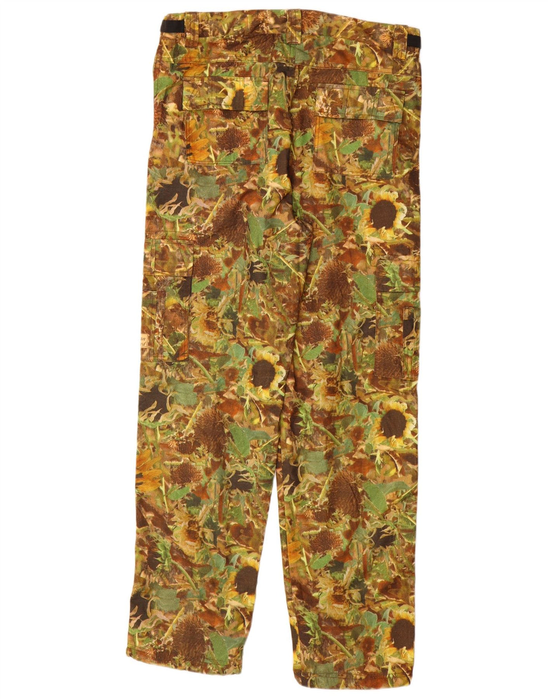 VINTAGE Mens Straight Cargo Trousers Medium W32 L31 Khaki Floral Polyester