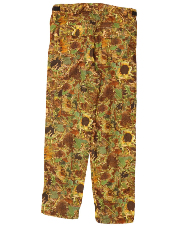 VINTAGE Mens Straight Cargo Trousers Medium W32 L31 Khaki Floral Polyester