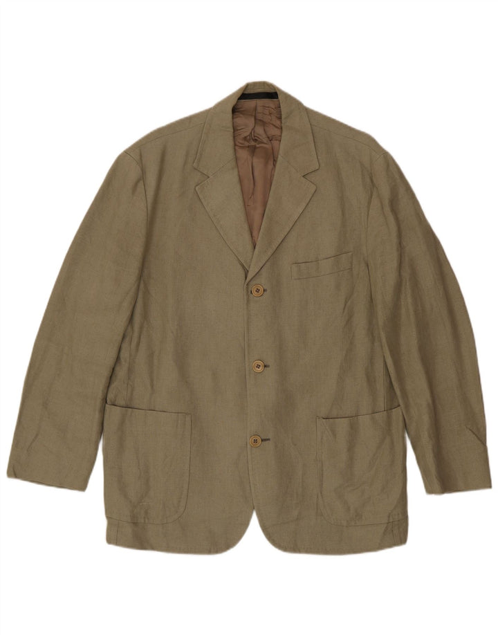 Marks & Spencer Mens 3 Button Blazer Jacket UK 40 Medium Khaki Linen