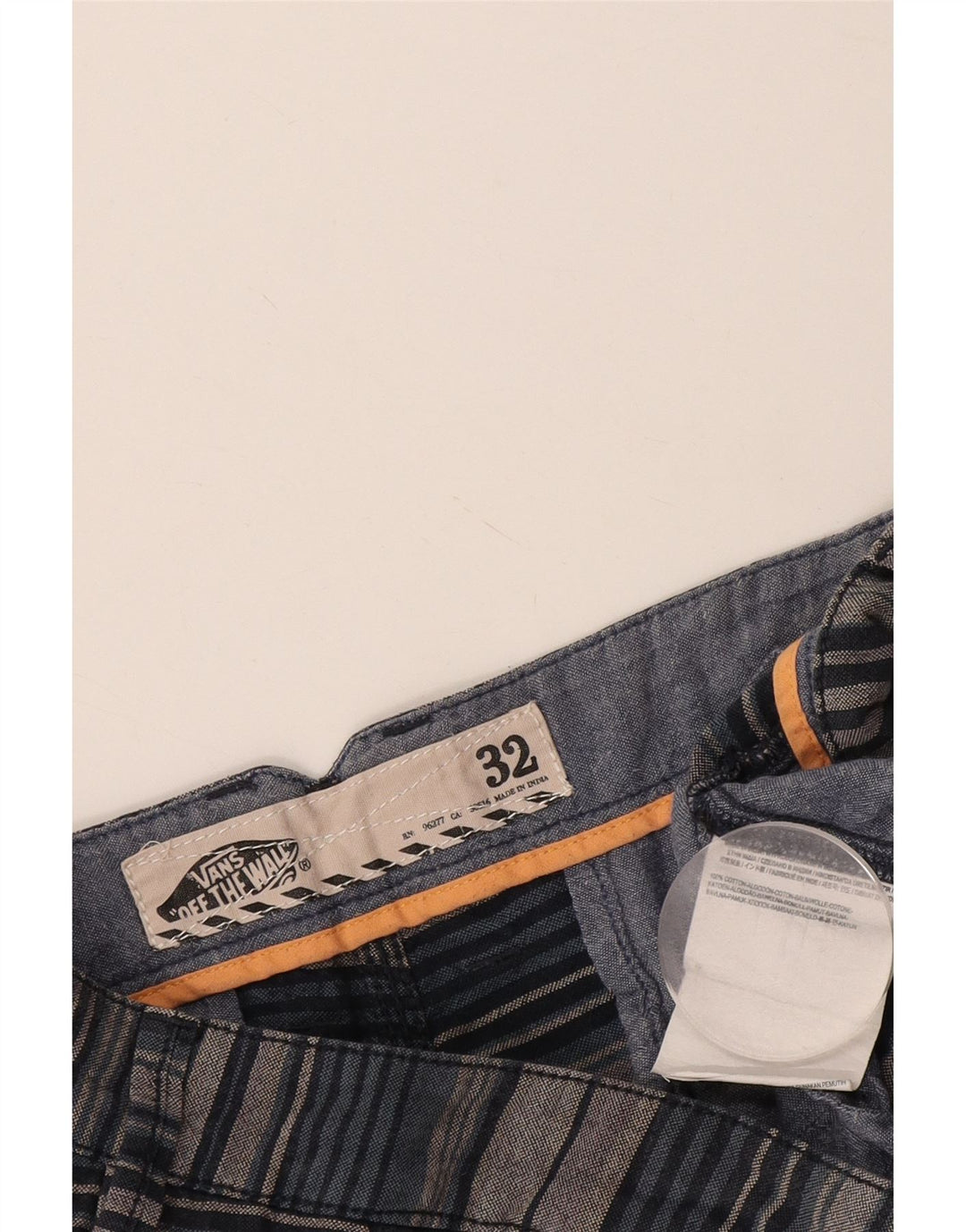 Vans Mens Chino Shorts W32 Medium Grey Striped Cotton