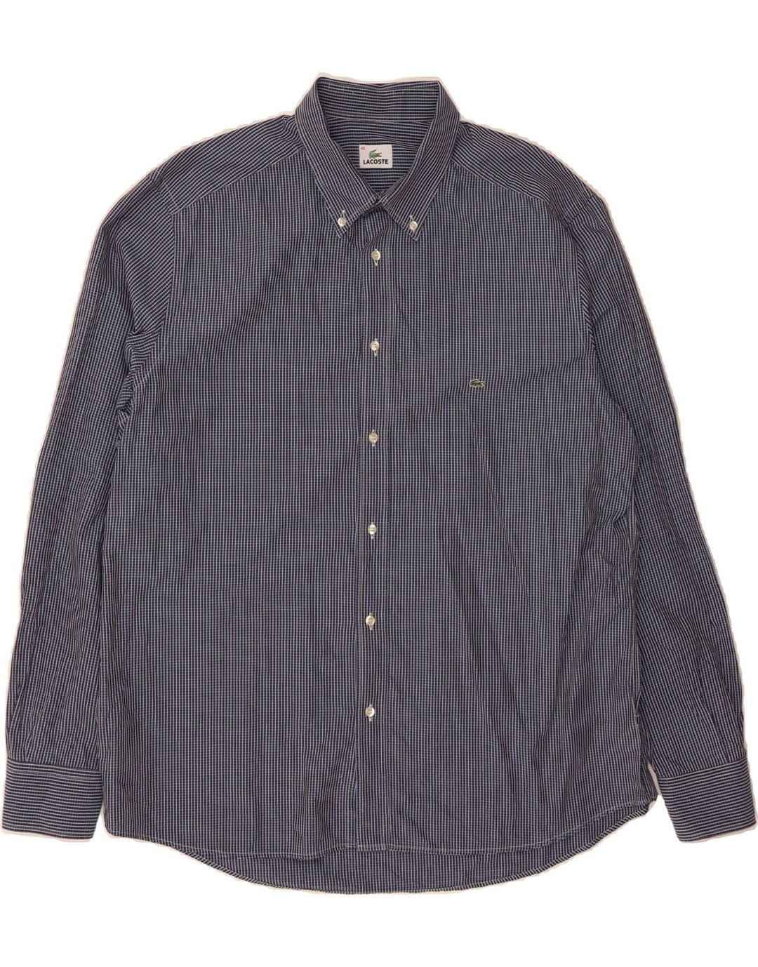LACOSTE Mens Shirt Size 45 XL Navy Blue Check Cotton Vintage Lacoste and Second-Hand Lacoste from Messina Hembry 