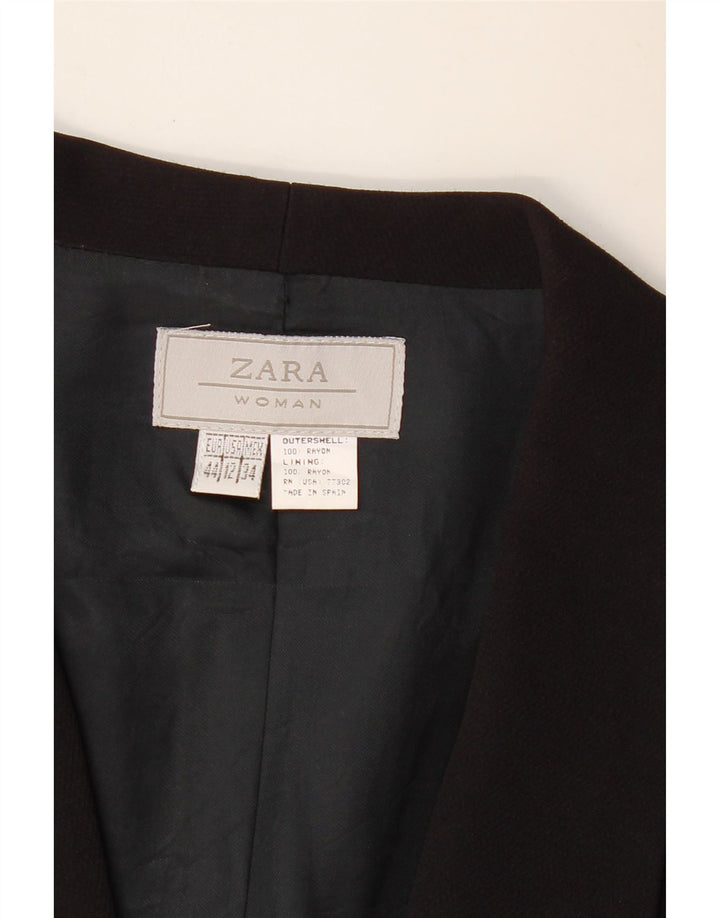 ZARA Womens 1 Button 3/4 Sleeve Blazer Jacket EU 44 XL Black Rayon