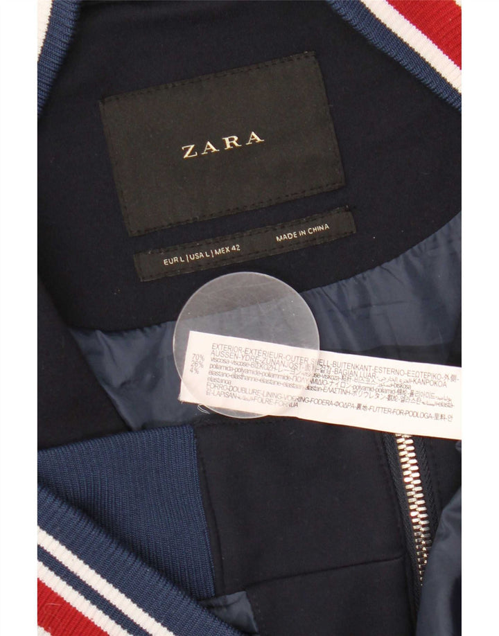 Zara Mens Bomber Jacket UK 40 Large Navy Blue Striped Viscose