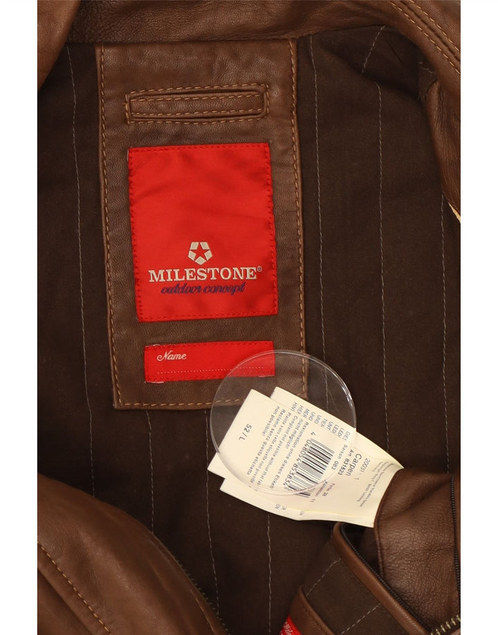 MILESTONE Mens Leather Jacket UK 40 Large Brown Leather