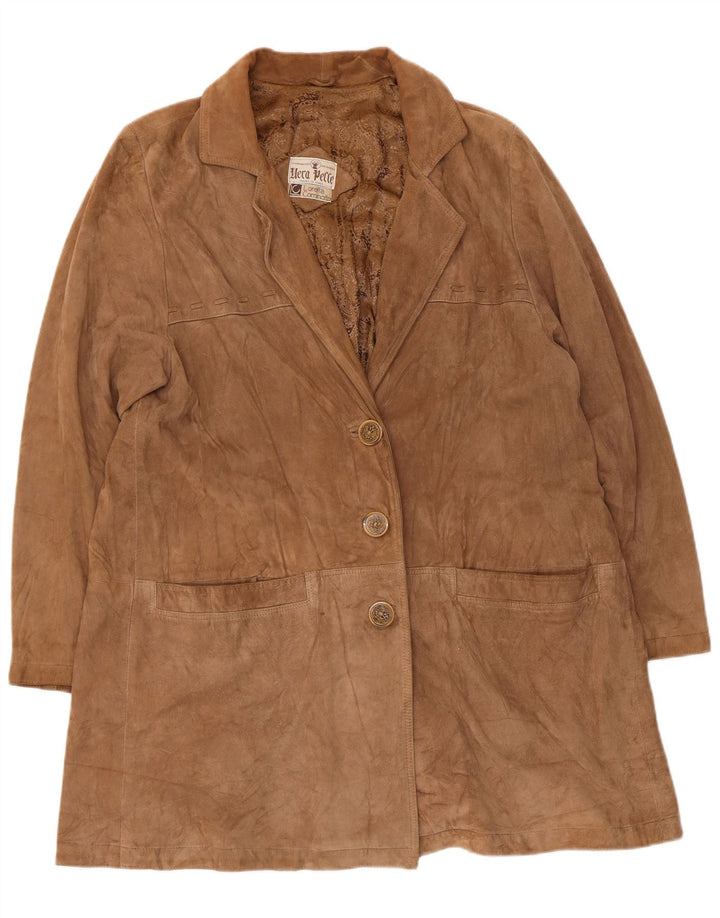 Vintage Womens Suede Overcoat UK 14 Medium Beige Leather