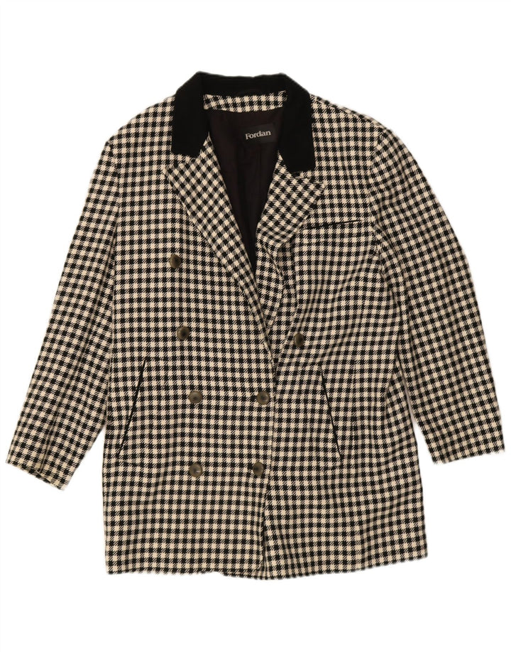 Vintage Womens Loose Fit Double Breasted Coat EU 36 Small Black Houndstooth