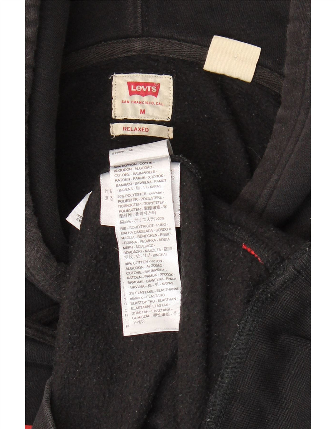 LEVI'S Mens Graphic Hoodie Jumper Medium Black Cotton Vintage Levi's and Second-Hand Levi's from Messina Hembry 