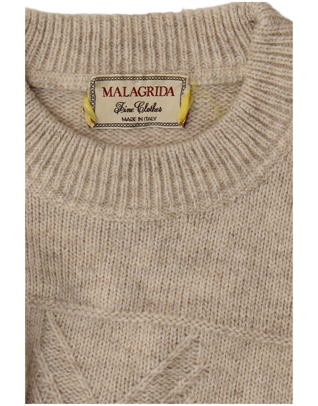 MALAGRIDA Mens Crew Neck Jumper Sweater Large Beige Geometric