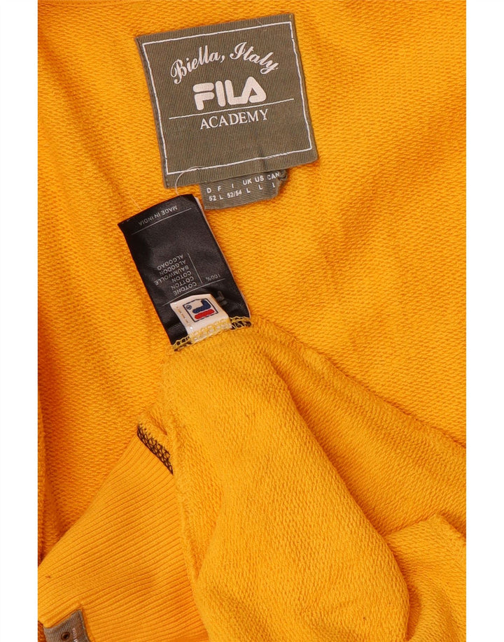 FILA Mens Graphic Tracksuit Top Jacket Large Yellow Cotton
