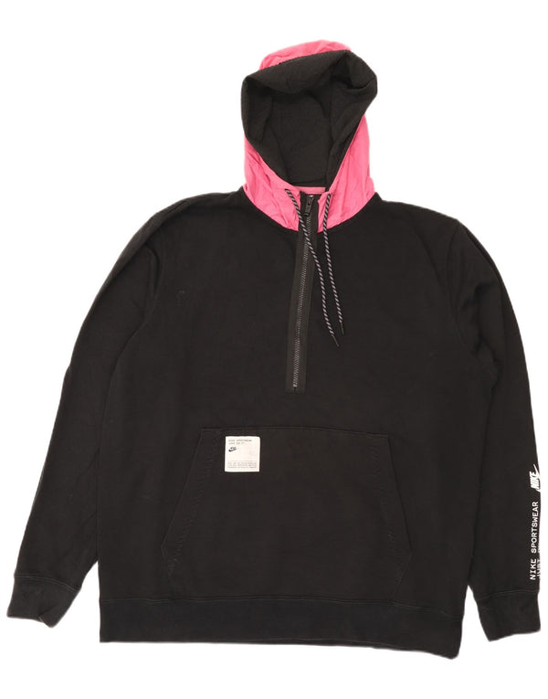 Nike Mens Graphic Zip Neck Hoodie Jumper XL Black Colourblock Cotton