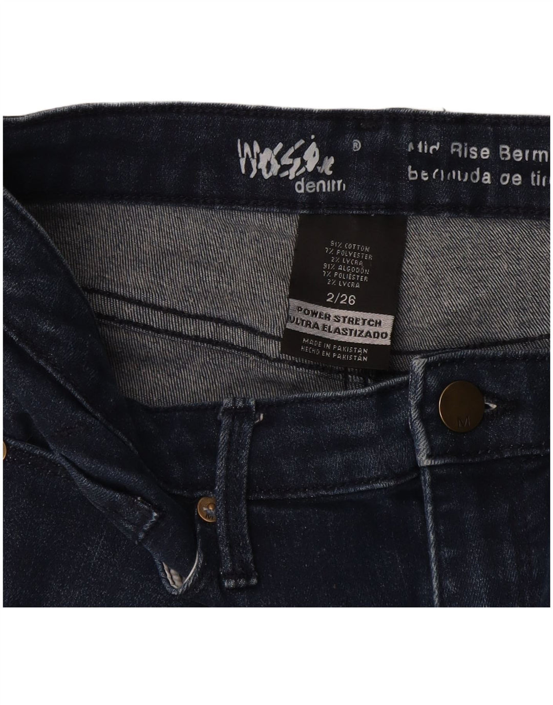 MOSSIMO Womens Mid Rise Bermuda Denim Shorts US 2 XS W26  Navy Blue Cotton