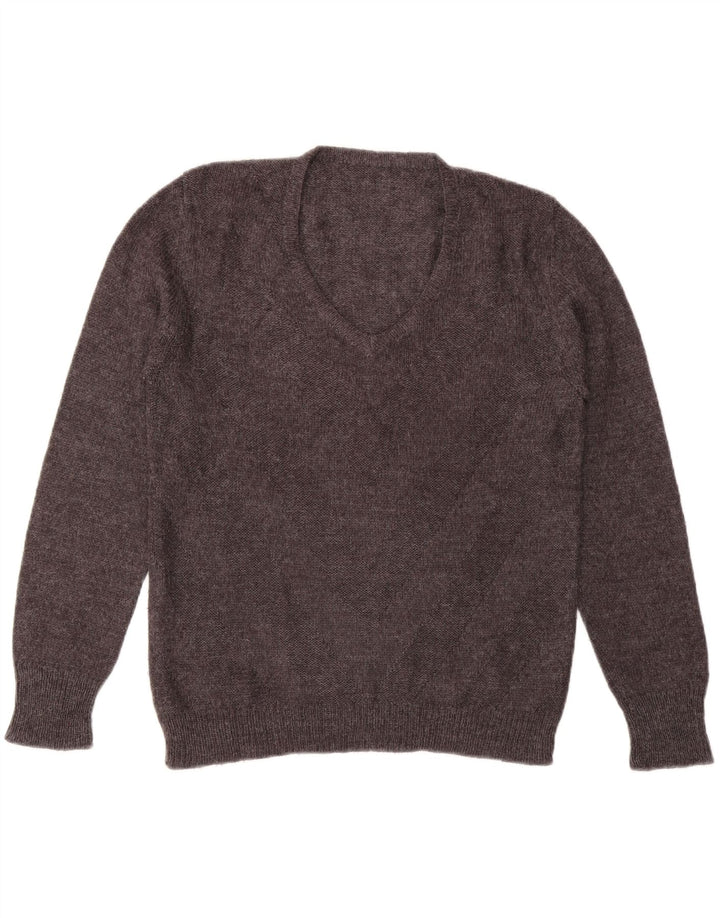 VINTAGE Womens V-Neck Jumper Sweater UK 12 Medium Grey Vintage Vintage and Second-Hand Vintage from Messina Hembry 