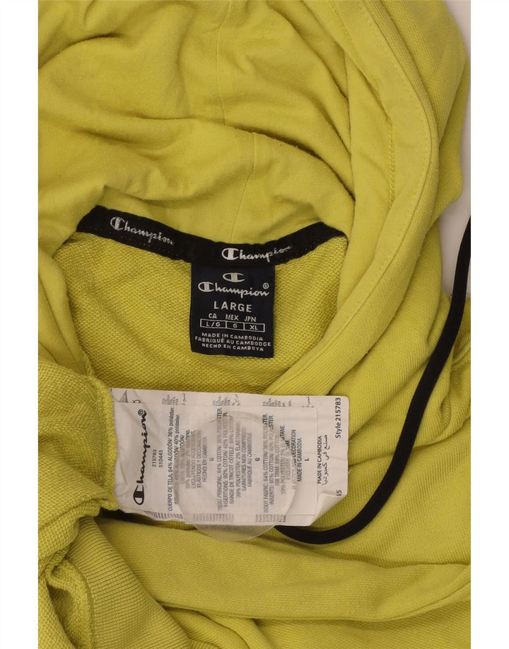 CHAMPION Mens Graphic Hoodie Jumper Large Yellow Cotton
