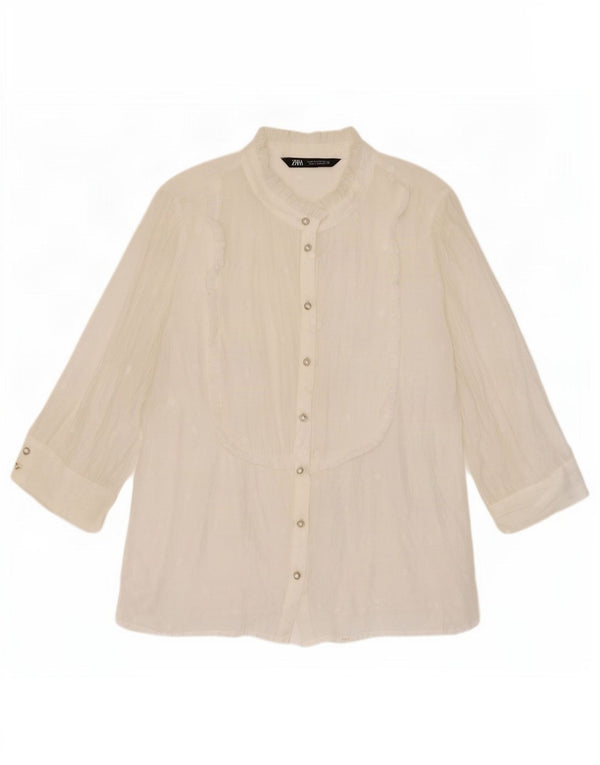 Zara Womens 3/4 Sleeve See Through Shirt Blouse UK 14 Medium White