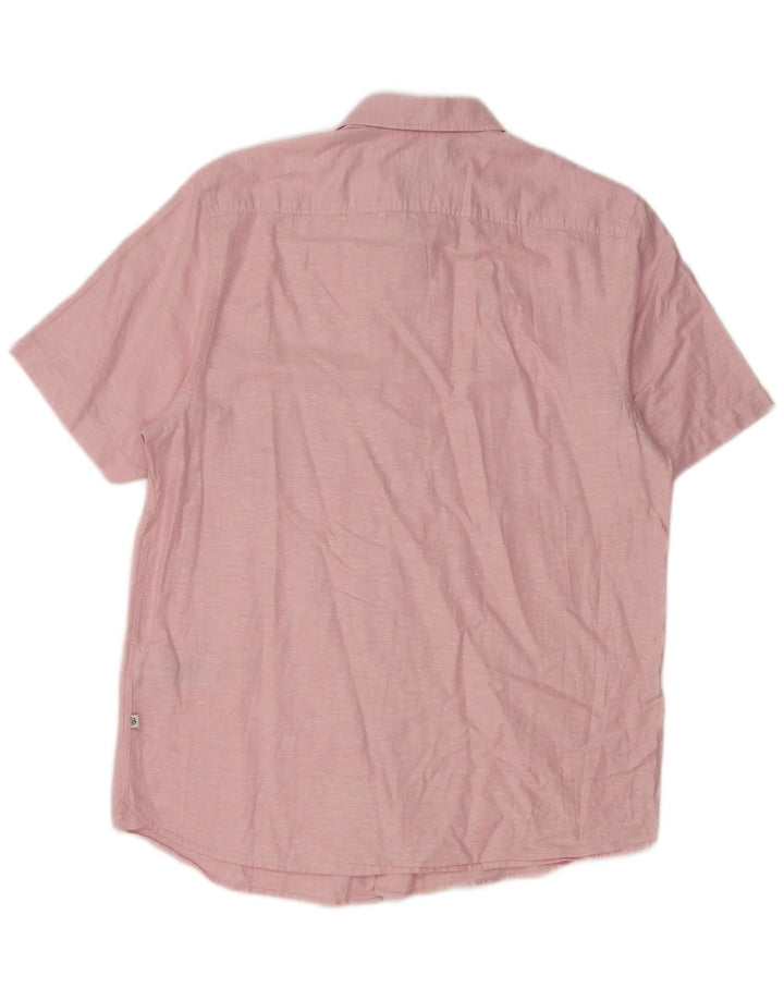 TED BAKER Mens Regular Fit Short Sleeve Shirt Size 3 Medium Pink Flecked