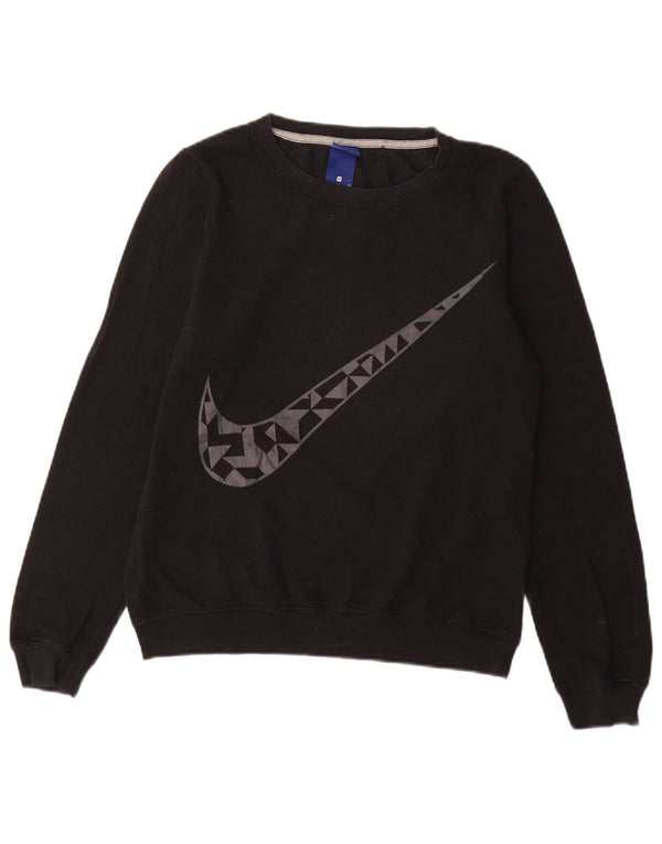 NIKE Womens Graphic Sweatshirt Jumper UK 14 Medium Black Cotton
