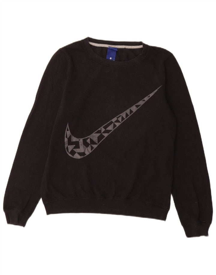 NIKE Womens Graphic Sweatshirt Jumper UK 14 Medium Black Cotton