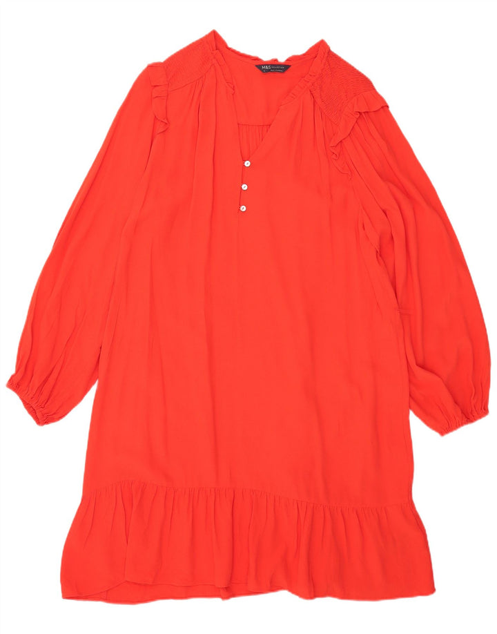 Marks & Spencer Womens Long Sleeve Oversized Shift Dress UK 16 Large Red