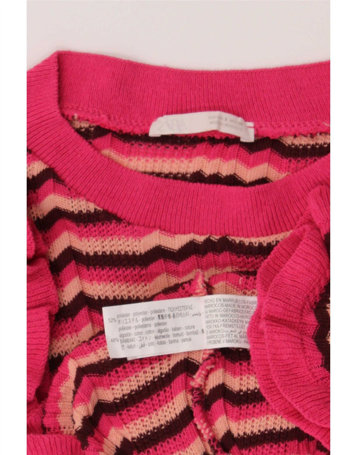Zara Womens T-Shirt Top UK 8 Small Pink Striped Polyester