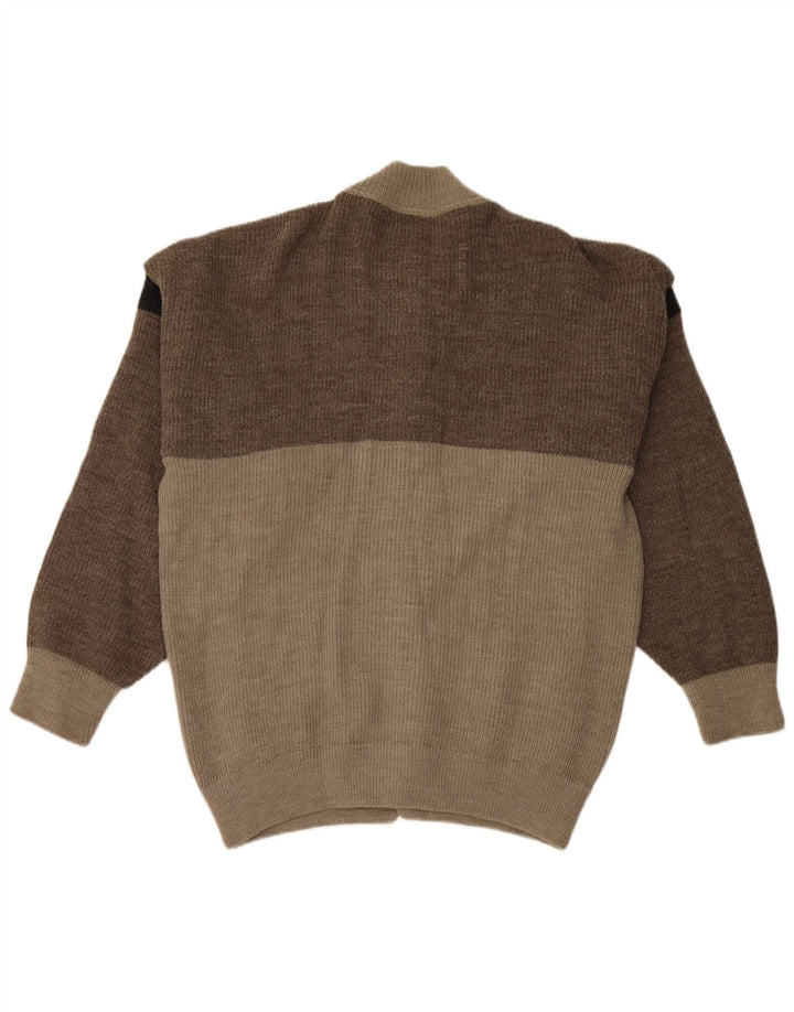 Vintage Mens Cardigan Sweater Large Grey Colourblock