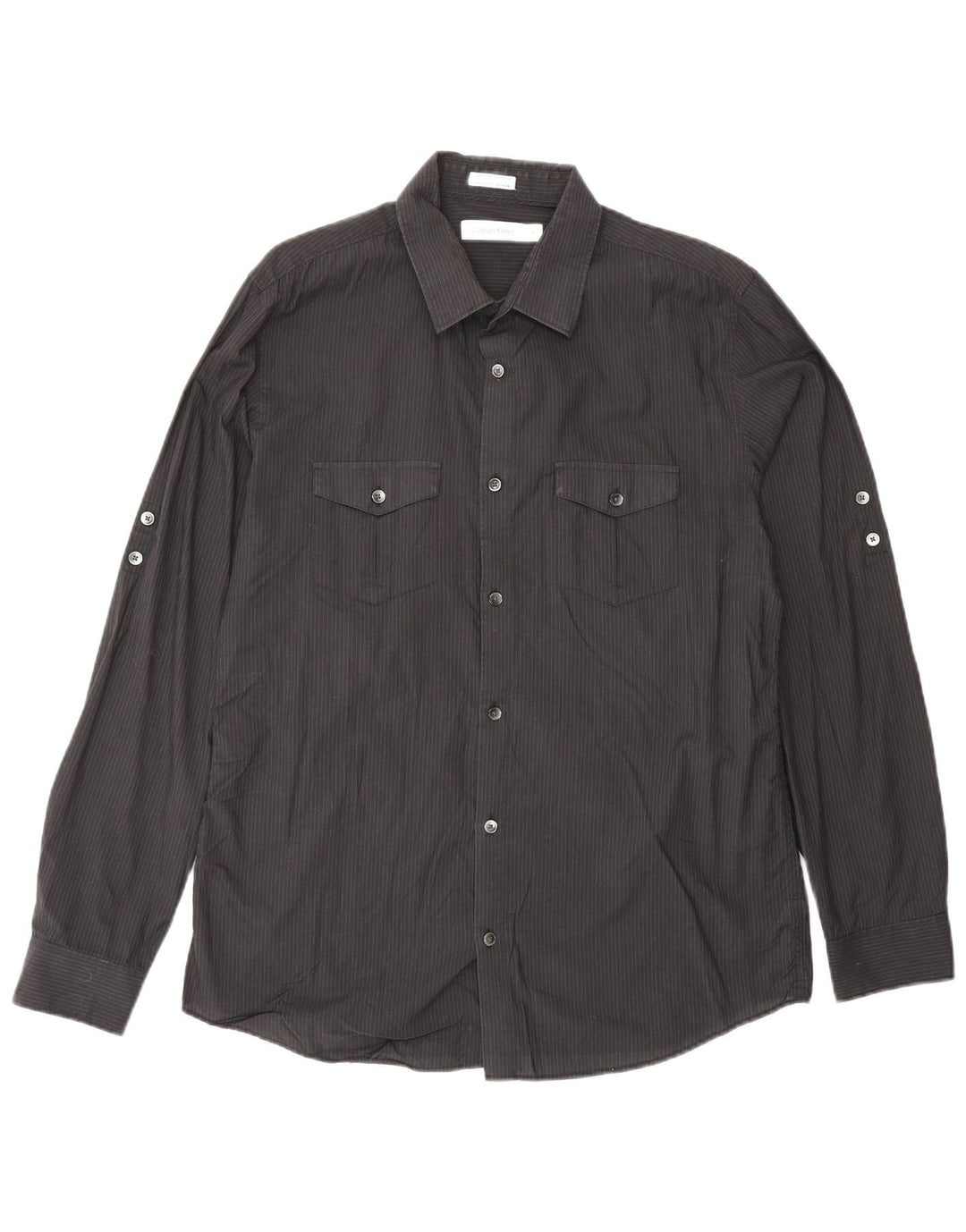 CALVIN KLEIN Mens Shirt Medium Black Striped Cotton