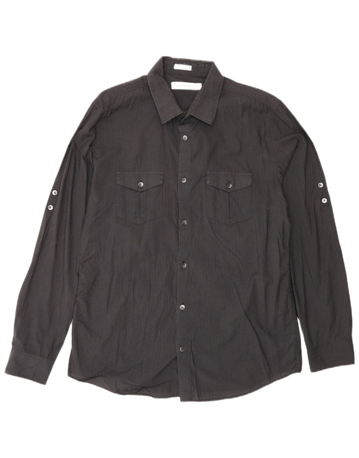 CALVIN KLEIN Mens Shirt Medium Black Striped Cotton