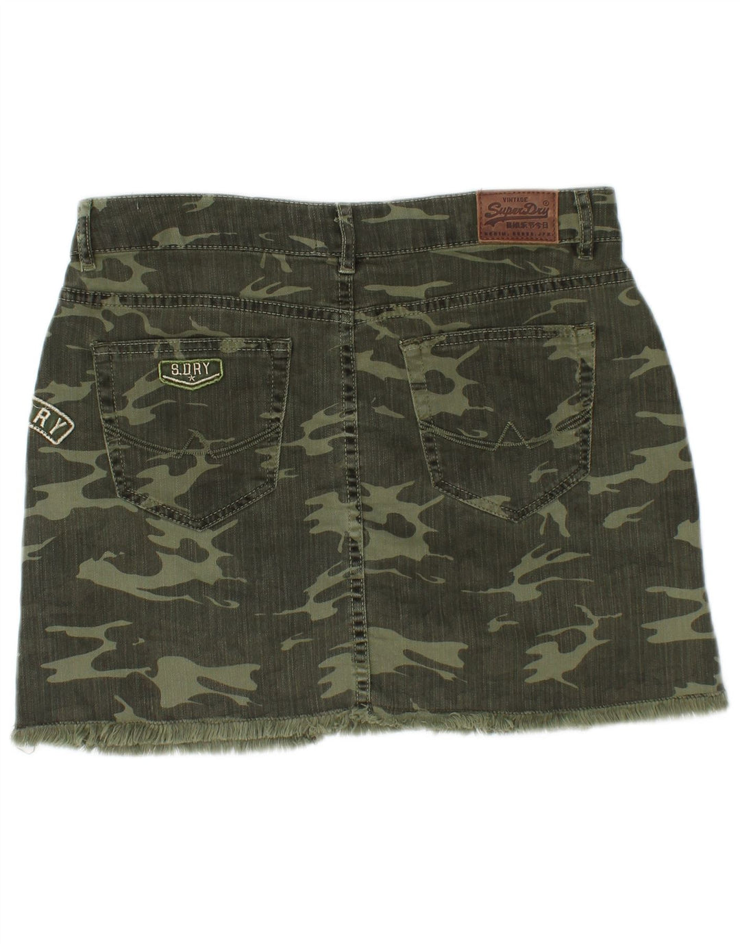 SUPERDRY Womens Mini Denim Skirt Medium W30 Khaki Camouflage