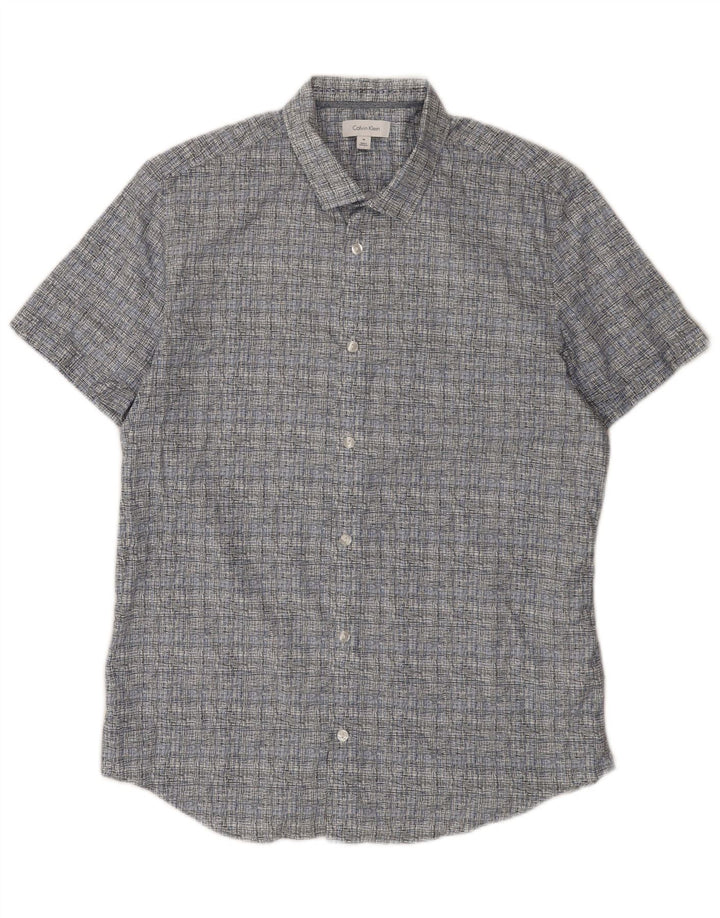 Calvin Klein Mens Short Sleeve Shirt Medium Blue Check Cotton