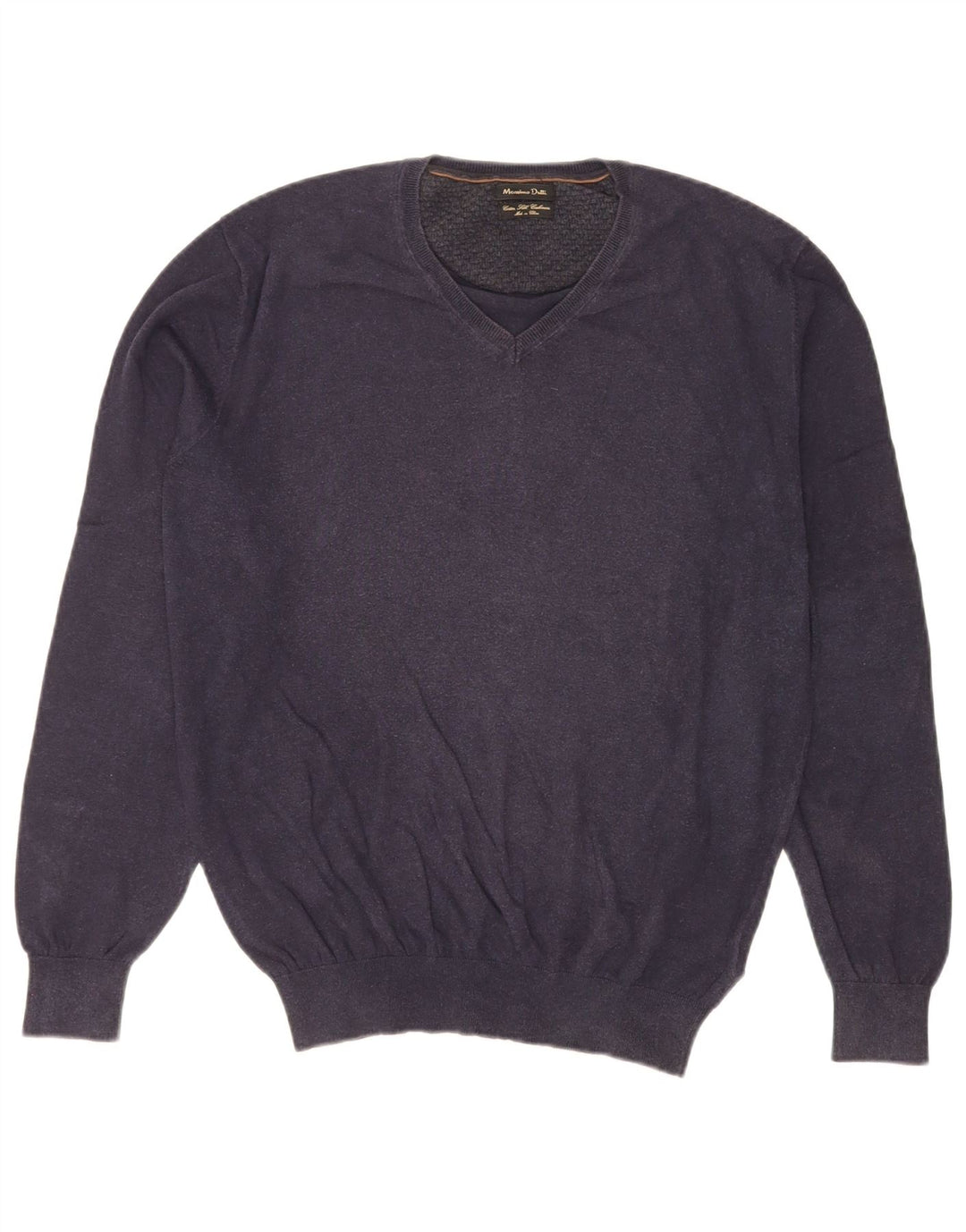 Massimo Dutti Mens V-Neck Jumper Sweater Large Navy Blue Cotton
