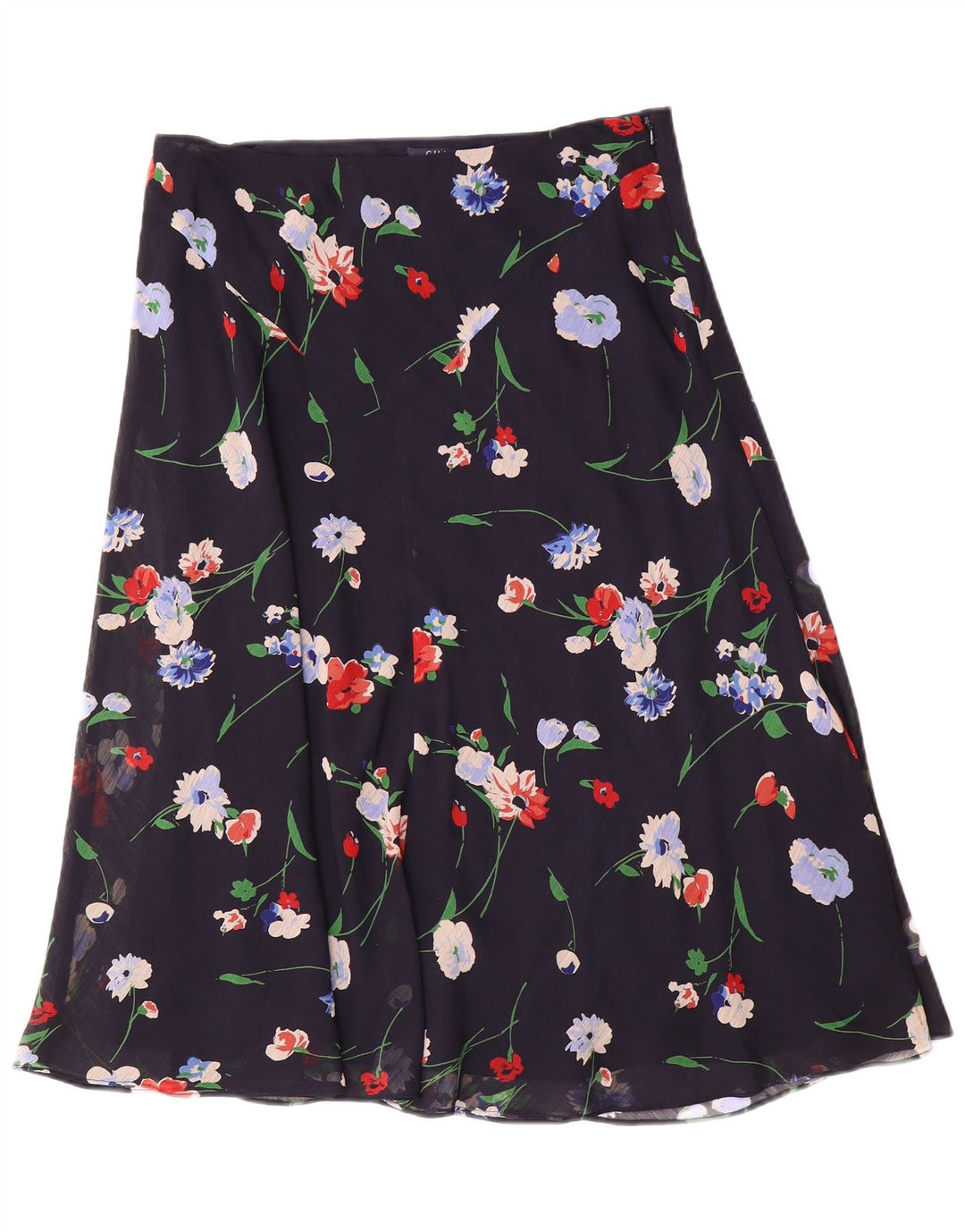 Chaps Womens A-Line Skirt US 10 Large W30 Navy Blue Floral Polyester