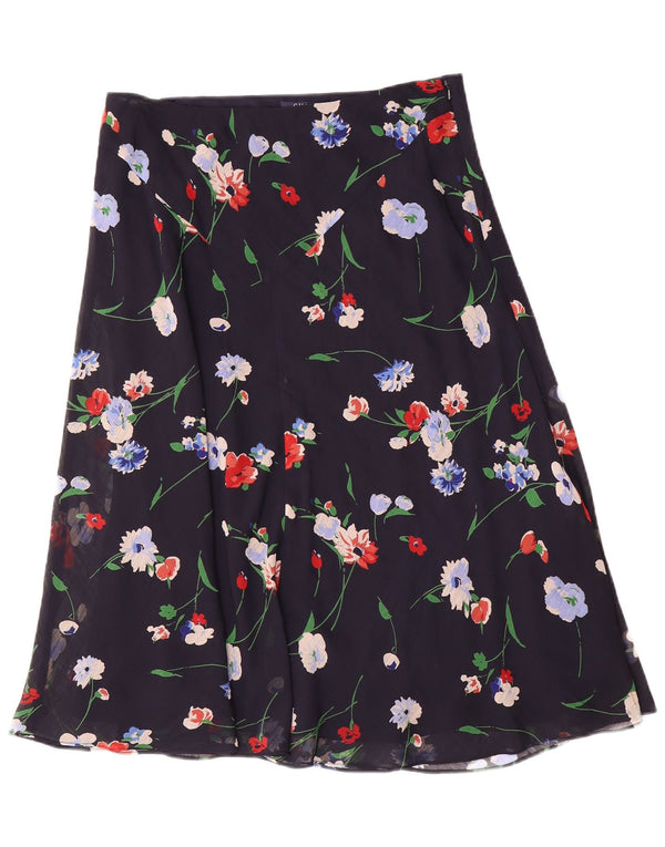 Chaps Womens A-Line Skirt US 10 Large W30 Navy Blue Floral Polyester