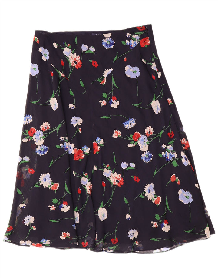 Chaps Womens A-Line Skirt US 10 Large W30 Navy Blue Floral Polyester