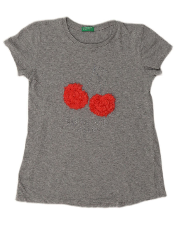 Benetton Womens Graphic T-Shirt Top UK 12 Medium Grey