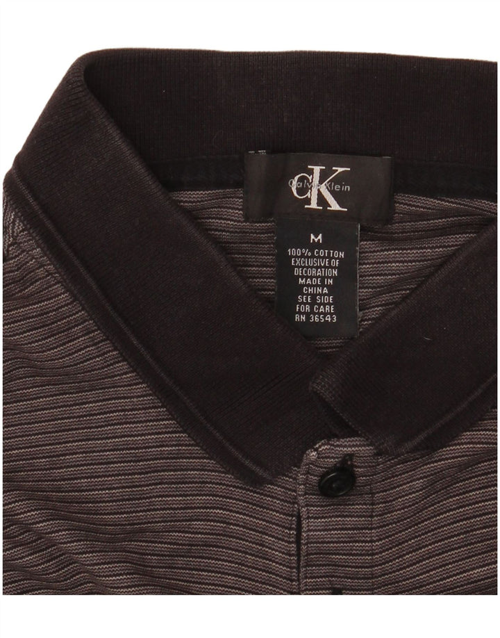 CALVIN KLEIN Mens Polo Shirt Medium Grey Pinstripe Cotton