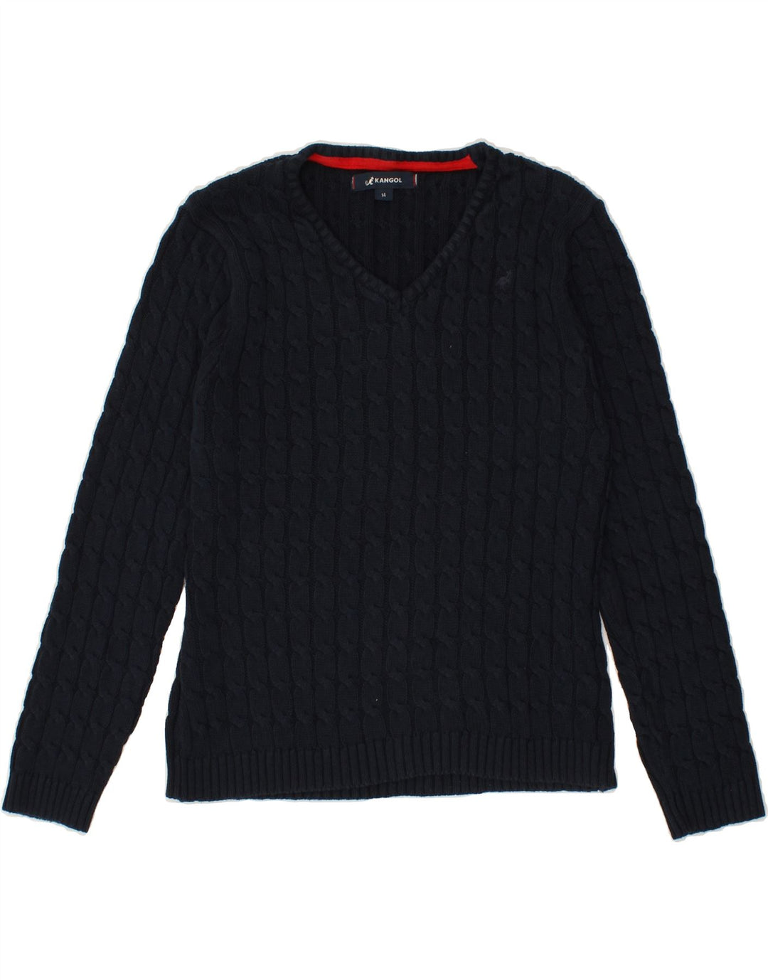 KANGOL Womens V-Neck Jumper Sweater UK 14 Medium  Navy Blue Vintage Kangol and Second-Hand Kangol from Messina Hembry 