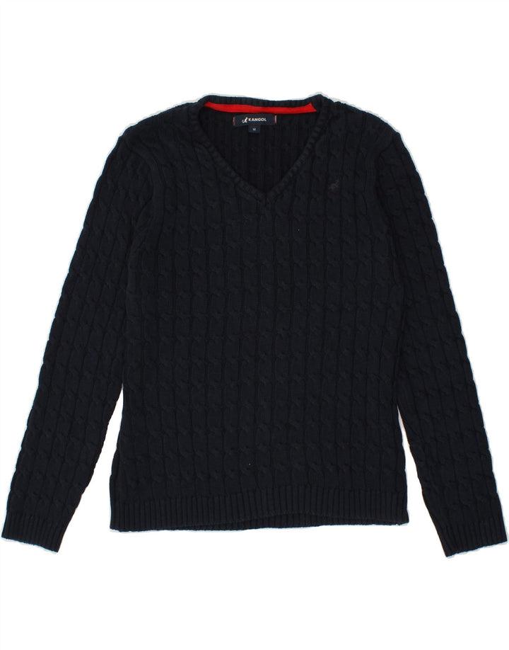 KANGOL Womens V-Neck Jumper Sweater UK 14 Medium  Navy Blue Vintage Kangol and Second-Hand Kangol from Messina Hembry 