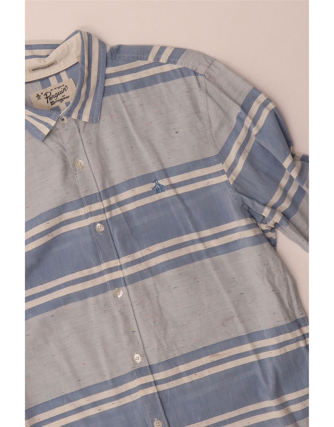 PENGUIN Mens Heritage Slim Fit Shirt Medium Blue Striped Cotton