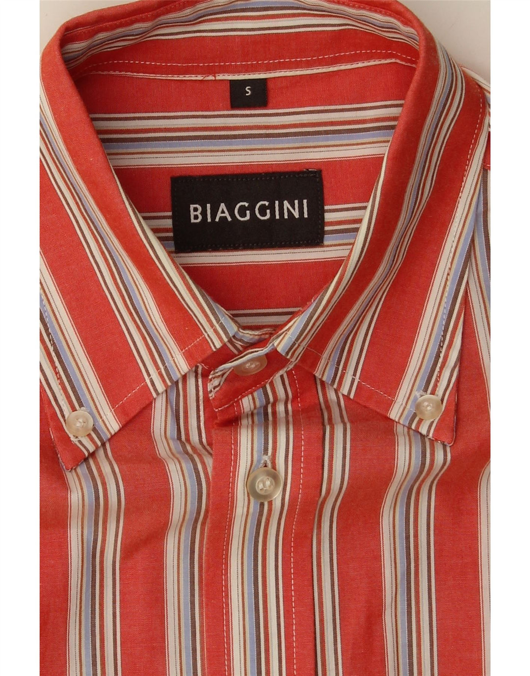 BIAGGINI Mens Short Sleeve Shirt Small Red Striped Vintage Biaggini and Second-Hand Biaggini from Messina Hembry 