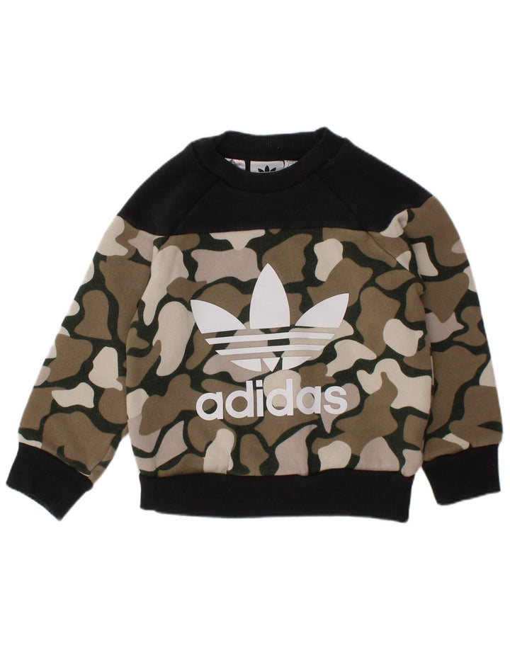 ADIDAS Baby Boys Graphic Sweatshirt Jumper 18-24 Months Khaki Camouflage