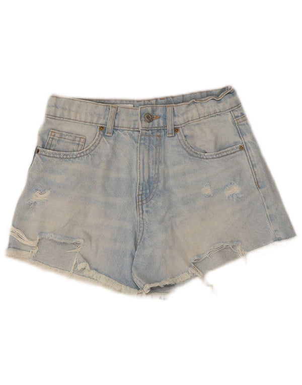 ZARA Girls Distressed Denim Shorts 13-14 Years W28 Blue Cotton