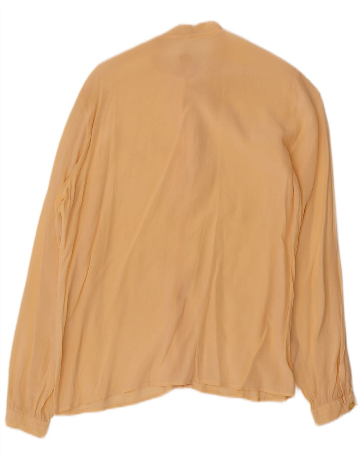 Vintage Womens Front Tie Shirt Blouse IT 46 Large Yellow Silk
