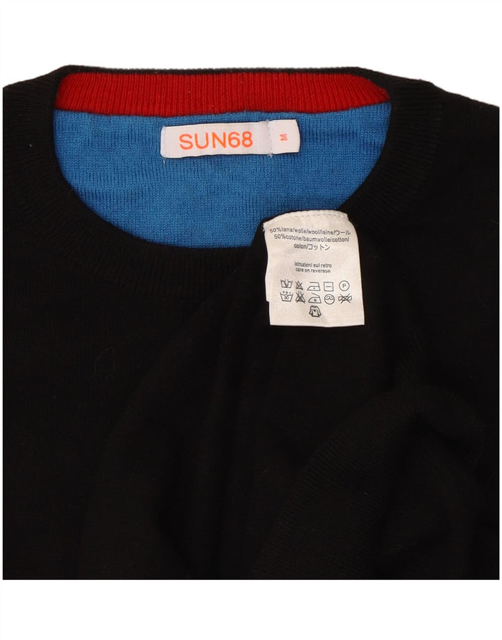 Sun68 Mens Crew Neck Jumper Sweater Medium Black Wool