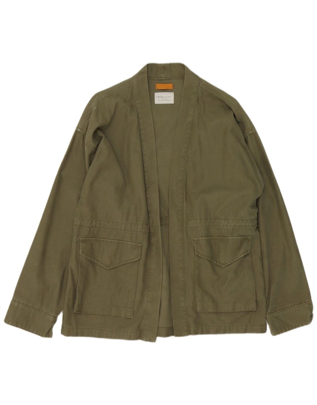 Zara Mens Open Blazer Jacket UK 38 Medium Green Cotton