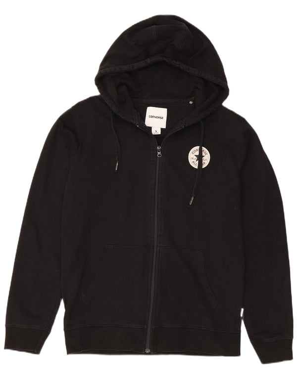 CONVERSE Mens Zip Hoodie Sweater Small Black Cotton