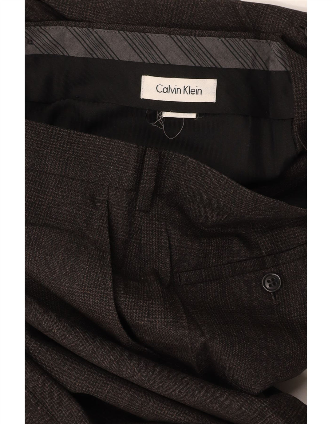 CALVIN KLEIN Mens Straight Suit Trousers W34 L27 Brown Check