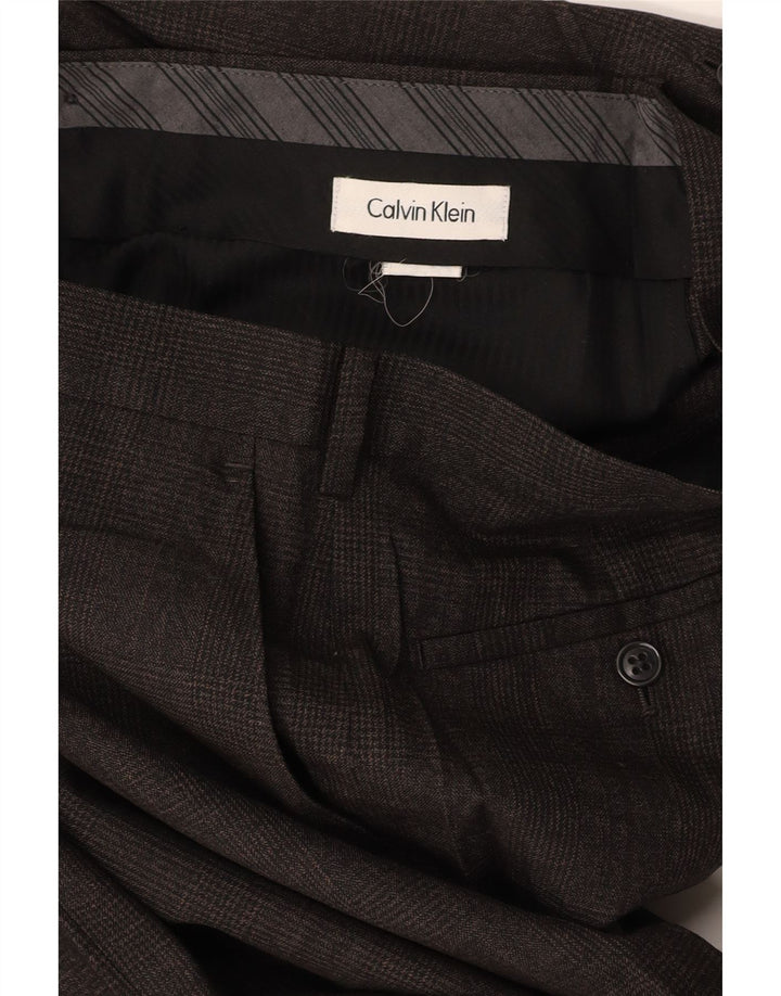 CALVIN KLEIN Mens Straight Suit Trousers W34 L27 Brown Check
