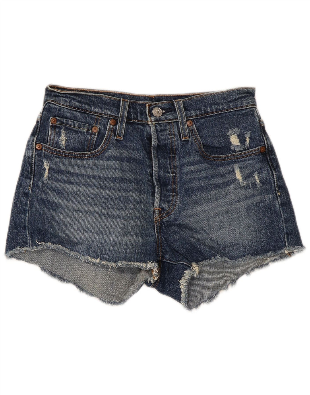 LEVI'S Womens 501 Distressed Denim Shorts W26 Small Blue Cotton