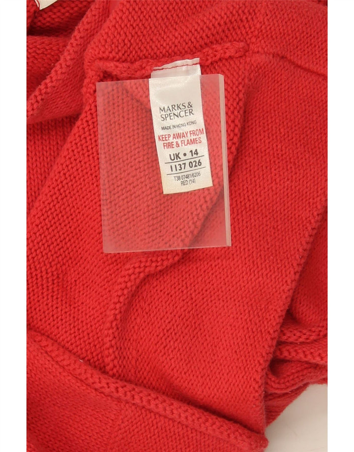 MARKS & SPENCER Womens Cardigan Sweater UK 14 Medium Red Cotton Vintage Marks & Spencer and Second-Hand Marks & Spencer from Messina Hembry 